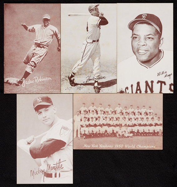 1947-66 Exhibit Cards of Mantle, Mays, Aaron and Robby (5)