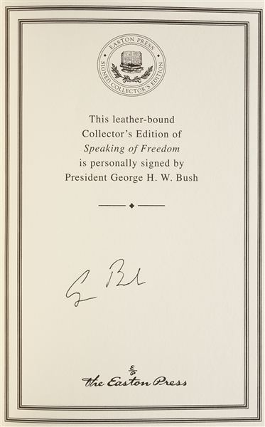George H.W. Bush Signed Speaking of Freedom The Easton Press Book (BAS)
