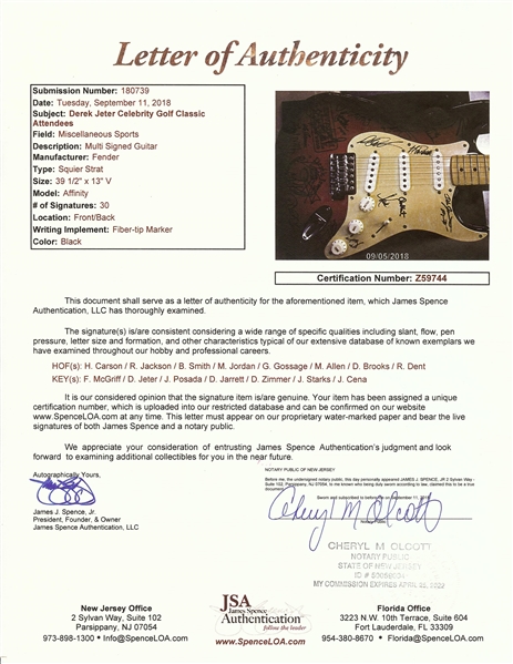 Michael Jordan, Derek Jeter & Others Signed Celebrity Golf Classic Signed Fender Guitar (JSA)