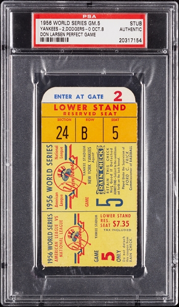 1956 World Series Game 5 Ticket Stub - Don Larsen's Perfect Game (PSA Authentic)