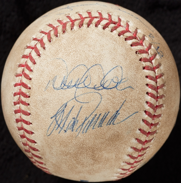 New York Yankees Core Four Multi-Signed Game-Used Baseball in Display (2/12) (Steiner)