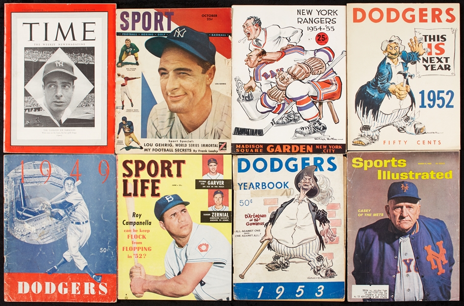 1940s/1950s Unsigned Magazine, Program Group with 1948 Time with DiMaggio (8)