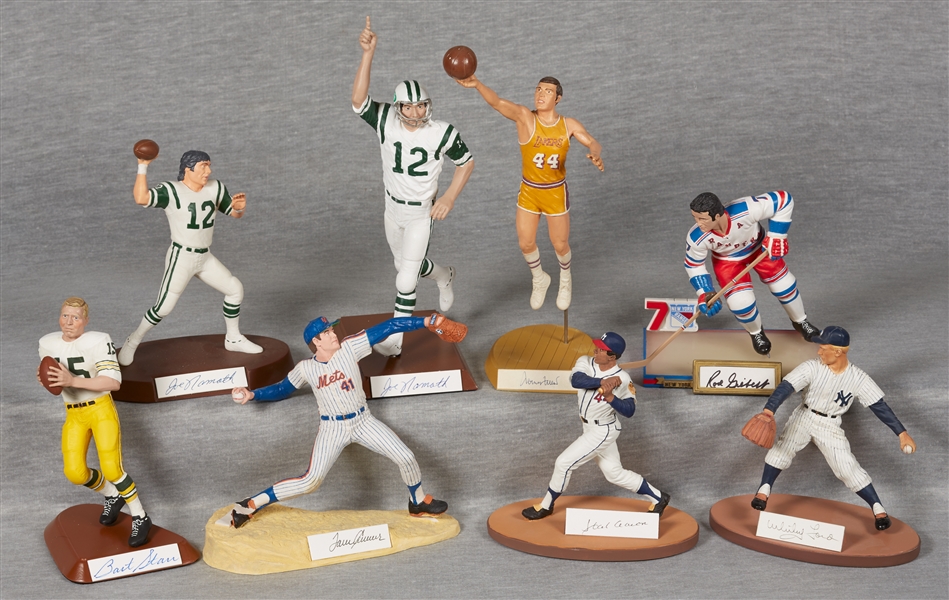 Signed HOFer Figurines with Aaron, Namath, Starr, Seaver (8)