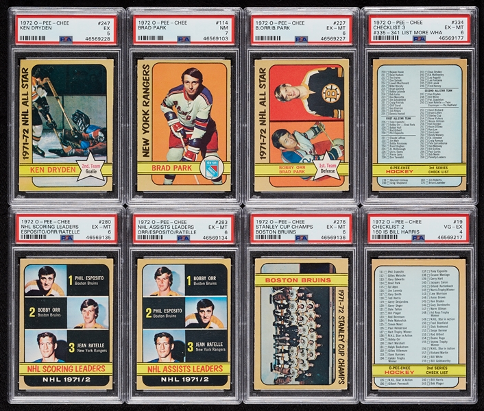 Amazing High-Grade 1972 O-Pee-Chee Hockey Near Set, 158 PSA Slabs (340)