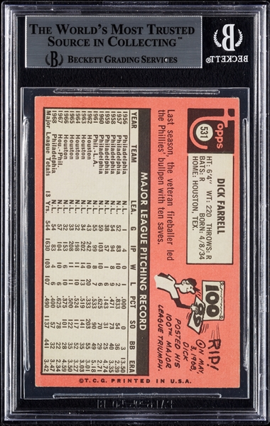 Dick Farrell Signed 1969 Topps No. 531 (BAS)