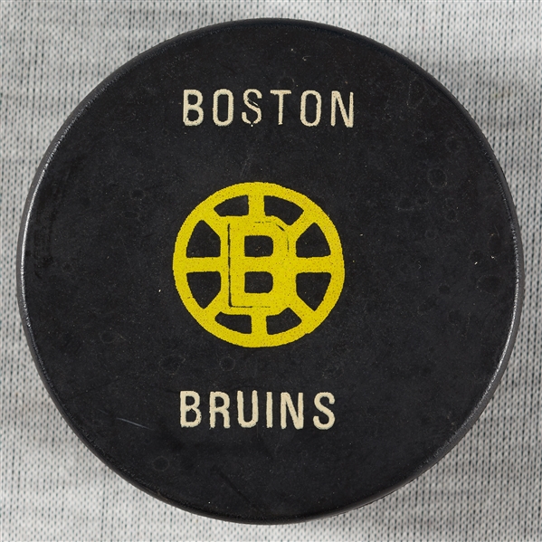 Frank Brimsek Single-Signed Bruins Logo Hockey Puck (BAS)