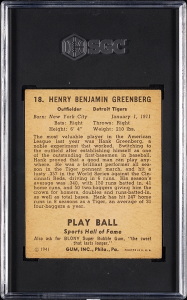 1941 Play Ball Hank Greenberg No. 18 SGC 4