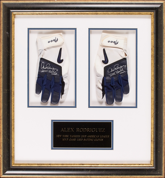 Alex Rodriguez Game-Used & Signed Batting Gloves Pair from 2005 MVP Season (Elite) (Graded BAS 10)