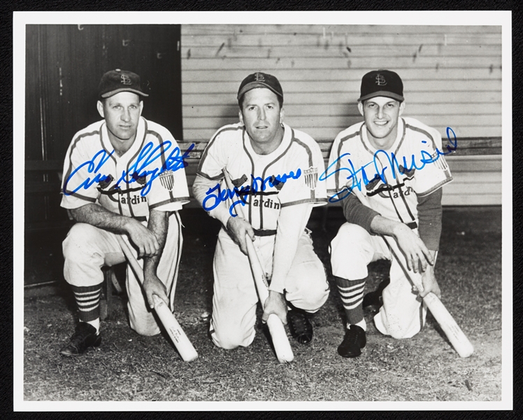 Stan Musial, Slaughter & Moore Signed 8x10 Photo (BAS)
