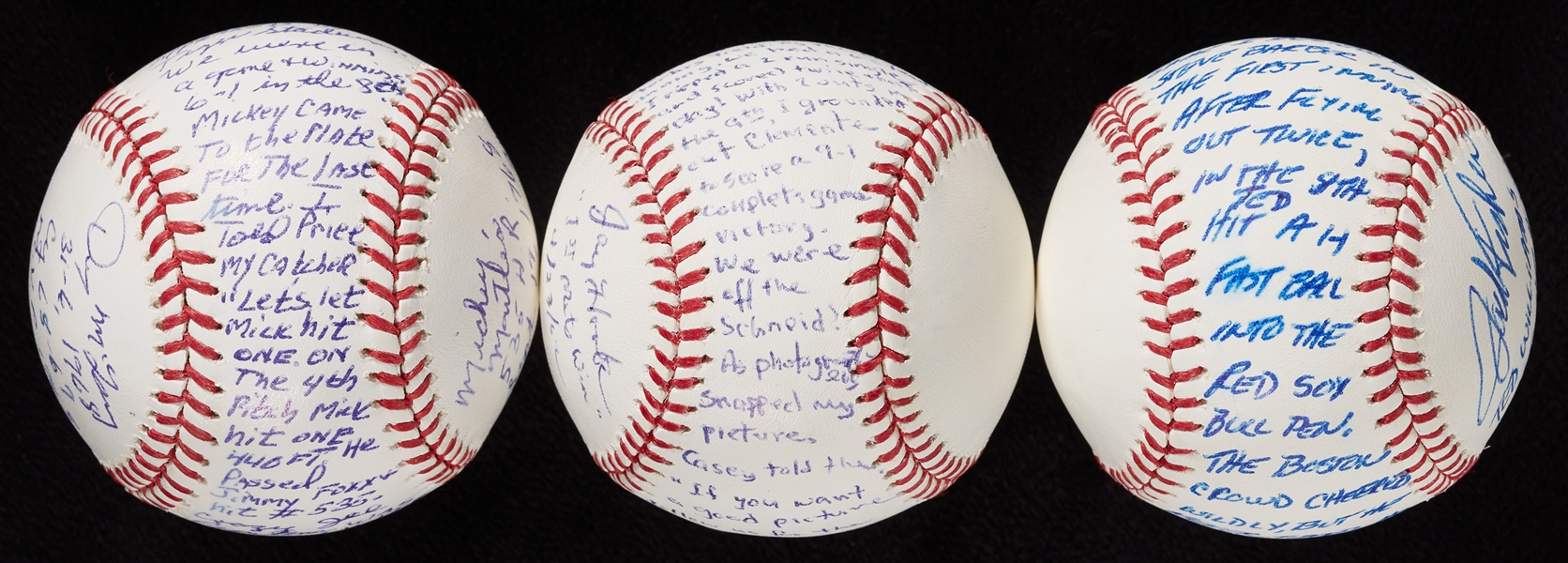 Signed Story Balls Group with Mantle's 535th Home Run, Williams Last Home Run, 1st Mets Win (3) (JSA)
