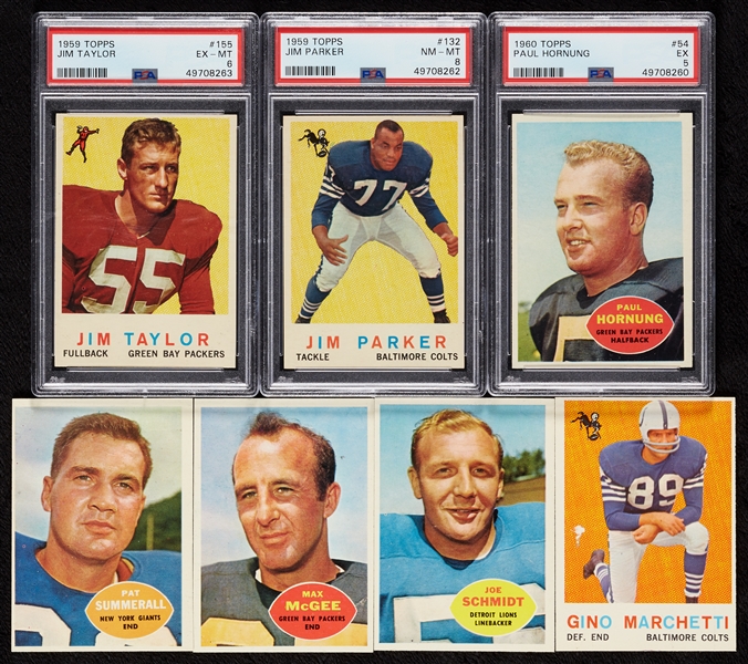 High-Grade 1959 and 1960 Topps Football Group, HOFers, Stars and Rookies, Three Slabs (30)
