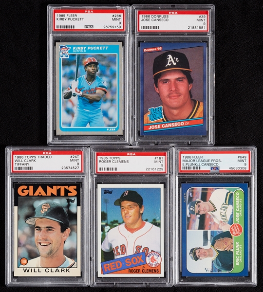 PSA 9 Graded RC Group with Clemens, Puckett, Canseco, Will Clark (5)