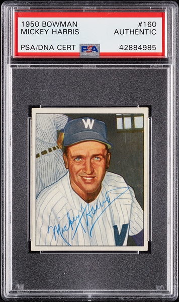 Mickey Harris Signed 1950 Bowman No. 160 (PSA/DNA)