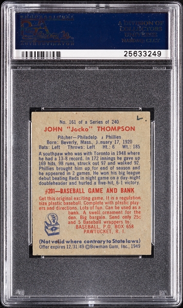 Jocko Thompson Signed 1949 Bowman No. 161 (PSA/DNA)