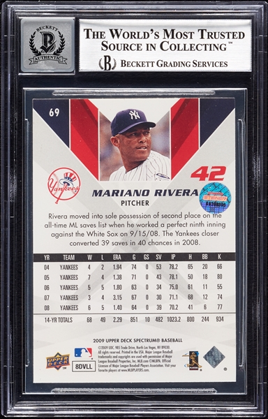 Mariano Rivera Signed 2009 UD Spectrum No. 69 (Graded BAS 10)