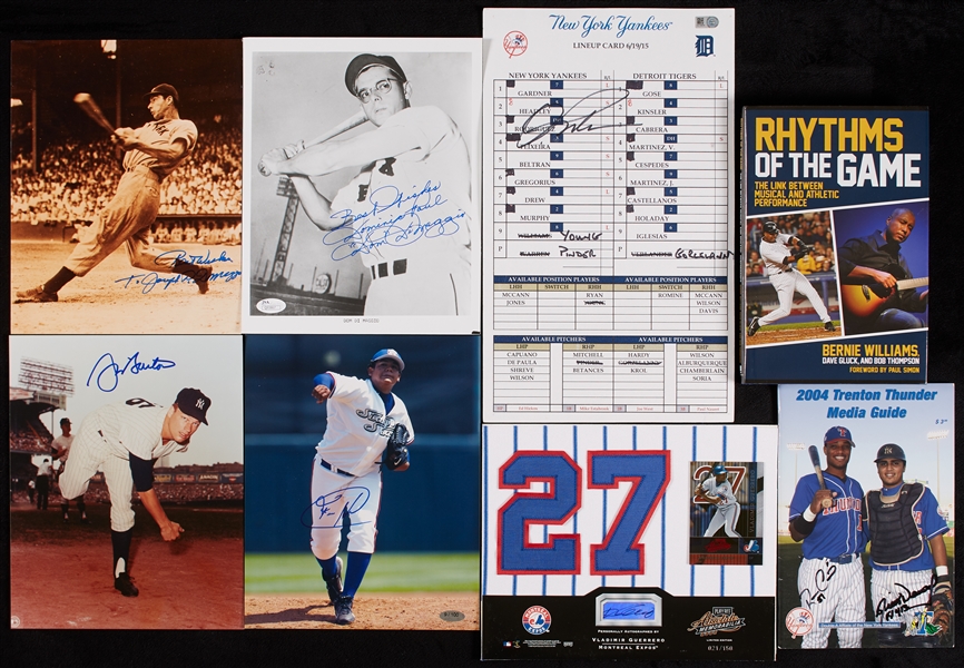 Baseball Signed Photo Group with DiMaggio, Guerrero, Berra (12) and A-Rod 667 HR Signed Lineup Card