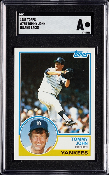 1983 Topps Tommy John New York Yankees Proof Card SGC Authentic