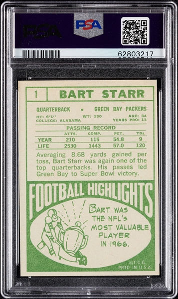 1968 Topps Bart Starr No. 1 PSA 7
