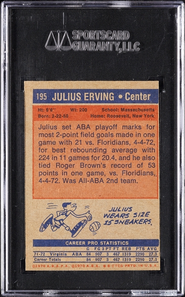 1972-73 Topps Julius Erving RC No. 195 SGC 7