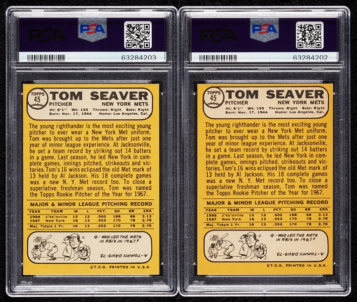1968 Topps Tom Seaver PSA-Graded Pair (2)