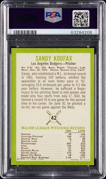 1963 Fleer Sandy Koufax No. 42 PSA 5.5