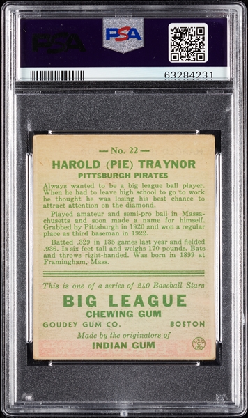 1933 Goudey Pie Traynor No. 22 PSA 3