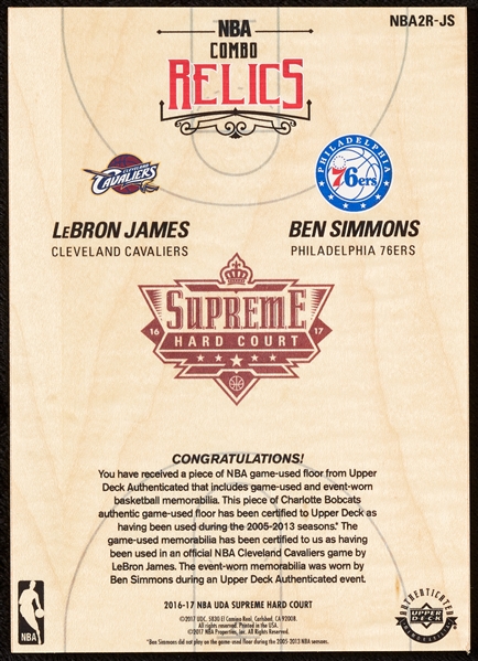 2016 Upper Deck Supreme Hardcourt LeBron James & Ben Simmons RC Quad Patch SP