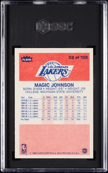 1986 Fleer Magic Johnson No. 53 SGC 8.5