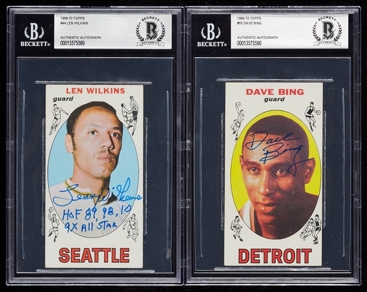 Lenny Wilkens & Dave Bing Signed 1969 Topps RC Pair (2) (BAS)