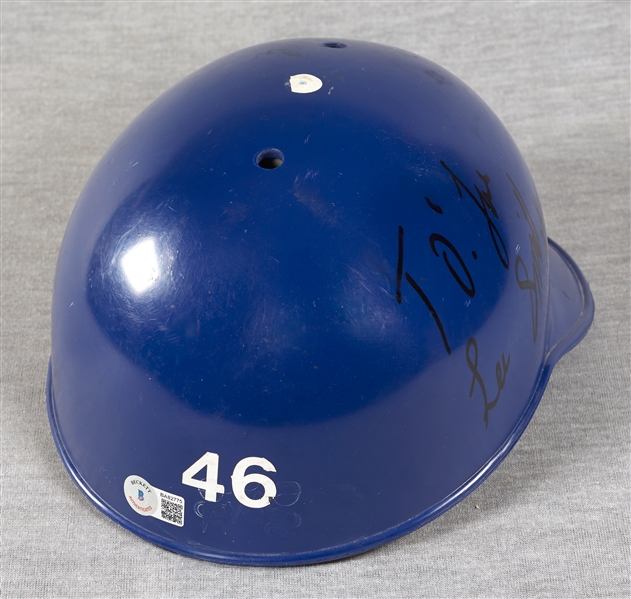 Early 1980s Lee Smith Cubs Game-Worn and Signed Batting Helmet (BAS)