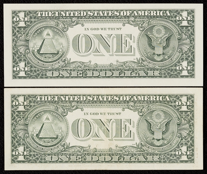 Unique $1 Bill Printing Errors Pair (2)