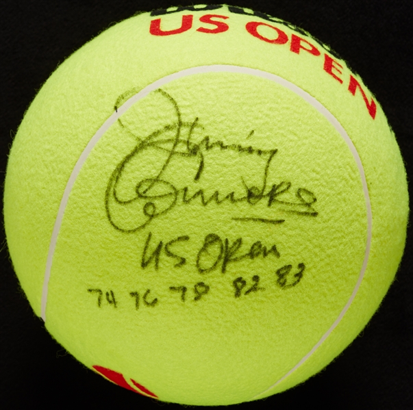 Jimmy Connors Signed Oversized Tennis Ball US Open 74 76 78 82 83 (BAS)