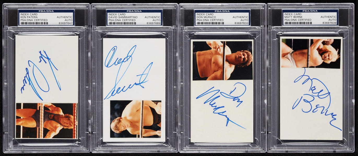 Wrestling Greats Signed Index Cards with Matt Borne Doink the Clown (4) (PSA/DNA)