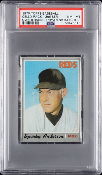 1970 Topps Baseball 2nd Series Cello Pack - Anderson Top/Ryan Saves Day Back (Graded PSA 8) 
