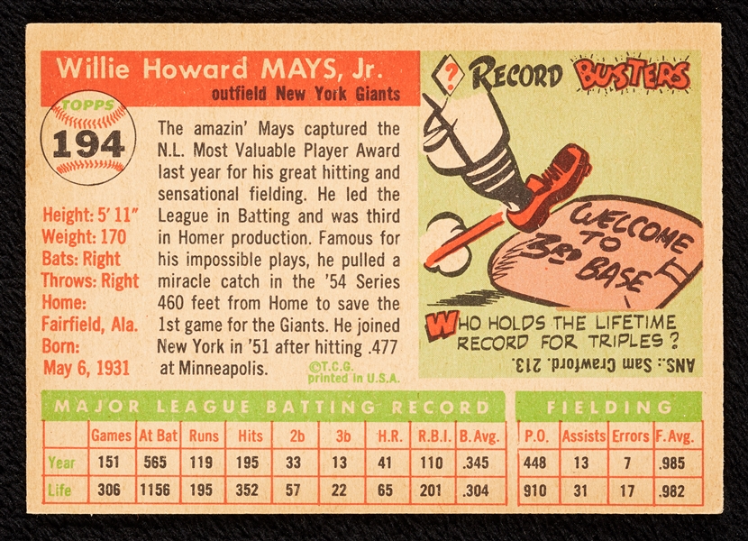 1955 Topps Baseball Complete Set, Eight Keys Slabbed – Clemente and Koufax RCs PSA 3 (206)