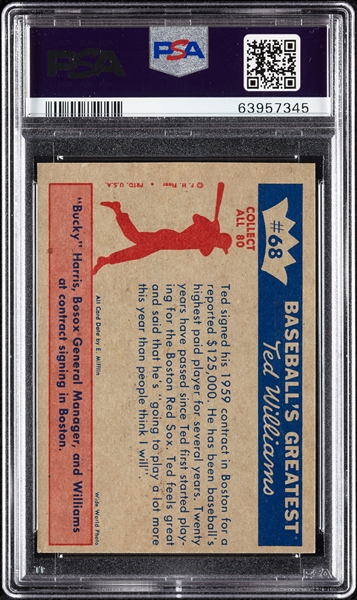1959 Fleer Life of Ted Williams Complete Set, No. 68 Ted Signs – PSA 7 (80)