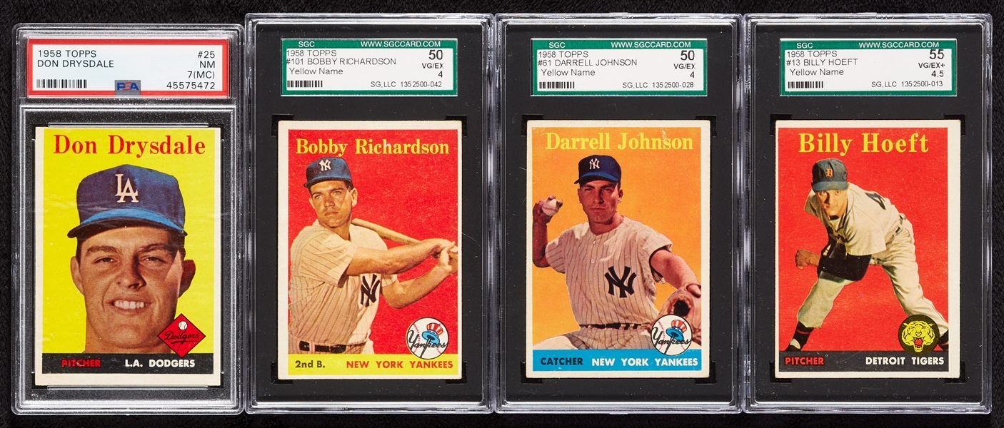 1958 Topps Baseball Partial Set, 20 Yellow Variations, Including HOFers, Mantle PSA 2, Williams PSA 5 (241/494)