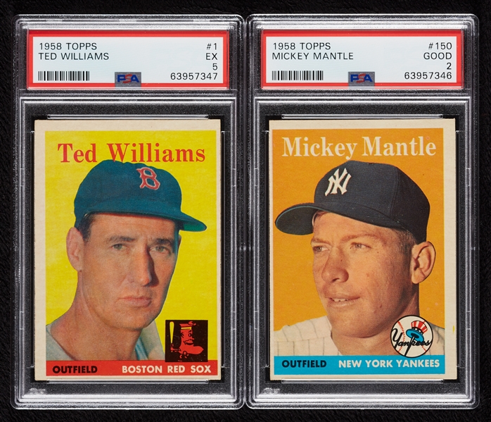 1958 Topps Baseball Partial Set, 20 Yellow Variations, Including HOFers, Mantle PSA 2, Williams PSA 5 (241/494)
