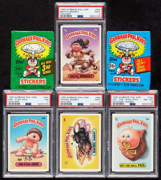 1985-86 Topps Garbage Pail Kids Series II and III, Two Unopened Packs, Four Slabs (174)