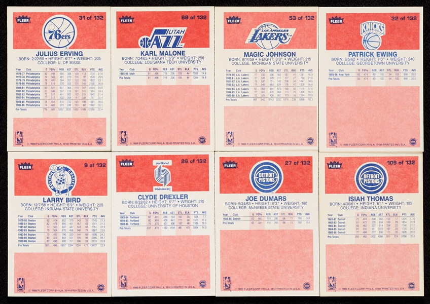 1986 Fleer Basketball High-Grade Near Set, With Three Stickers (116/132)