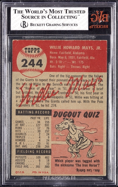 1953 Topps Willie Mays No. 244 BVG 3