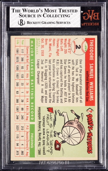 1955 Topps Ted Williams No. 2 BVG 3.5