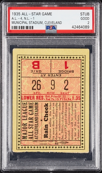 1935 All-Star Game Ticket Stub (Graded PSA 2) (Only 9 Higher!)