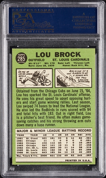 1967 Topps Lou Brock No. 285 PSA 8