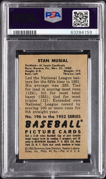1952 Bowman Stan Musial No. 196 PSA 5