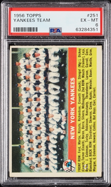1956 Topps Yankees Team No. 251 PSA 6