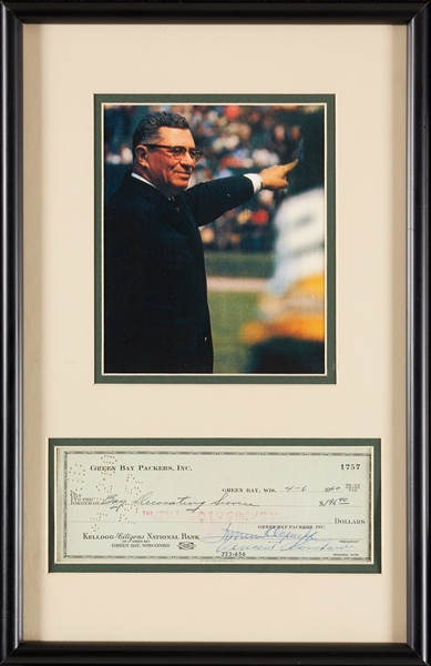 Vince Lombardi Signed Check in Frame (1960) (BAS)