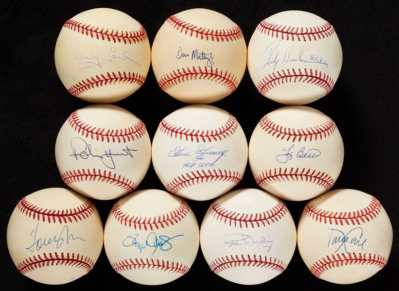 Single-Signed Baseball Group with Berra, Henderson, Ford (10)