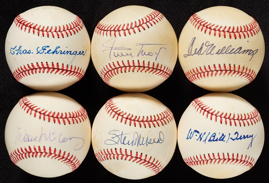 HOFers Single-Signed Baseballs Group with Ted Williams, Mays, Terry (6)