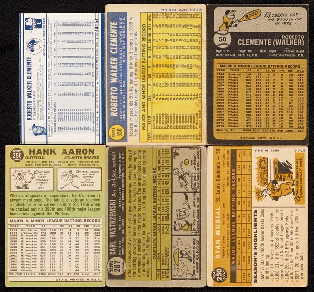 1960-73 Topps and Kellogg’s Cards of Aaron, Clemente, Yaz and Musial (6)